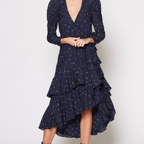 JOIE wrap-effect  printed seersucker midi dress - Picture 4 of 10